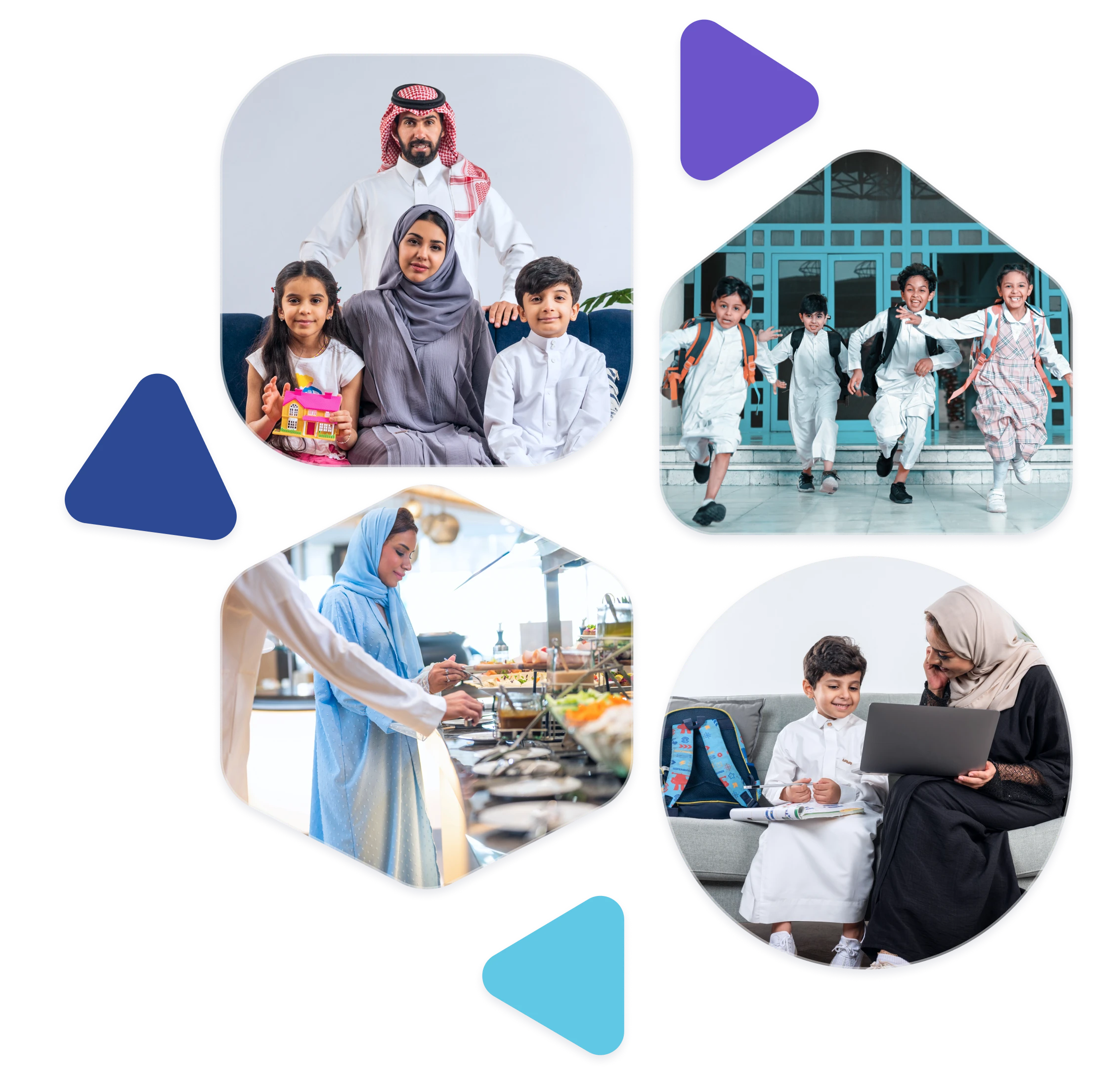 arabic parent and child, parent with child happy, family education, children going to school, school kids with backpacks, students walking to school, students in uniform, children eating in canteen, kids enjoying lunch, students in cafeteria, group of happy children, children smiling together, kids group happy faces